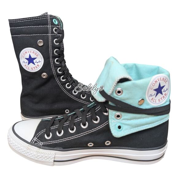 Converse 2013 XHI Extra Calf High Snap Foldover Black Mint Sneaker Womens 8 RARE - Picture 1 of 12